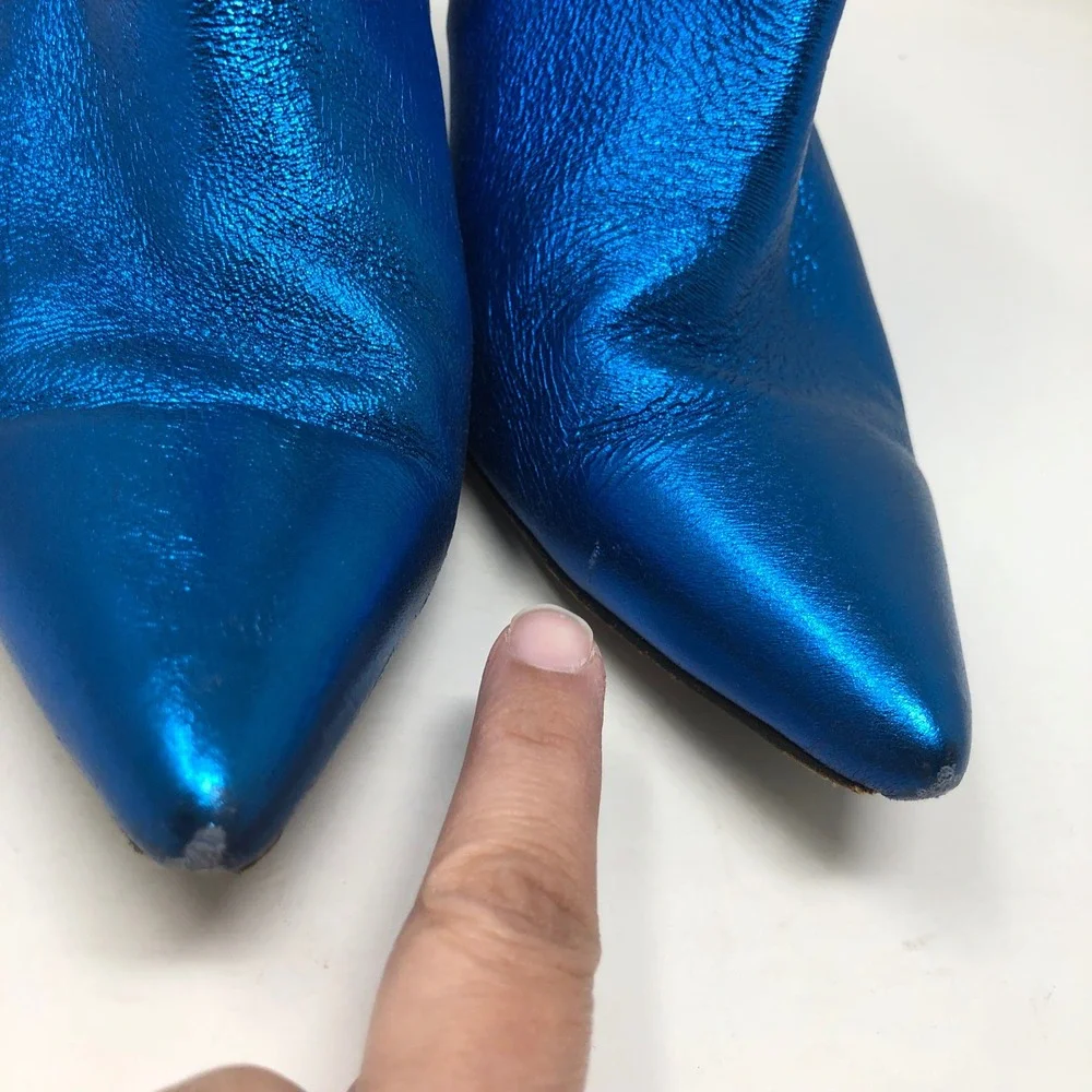 Anine Bing Metallic Blue Ankle Boots Womens 40 US 9 Electric Blue Pointed Kitten